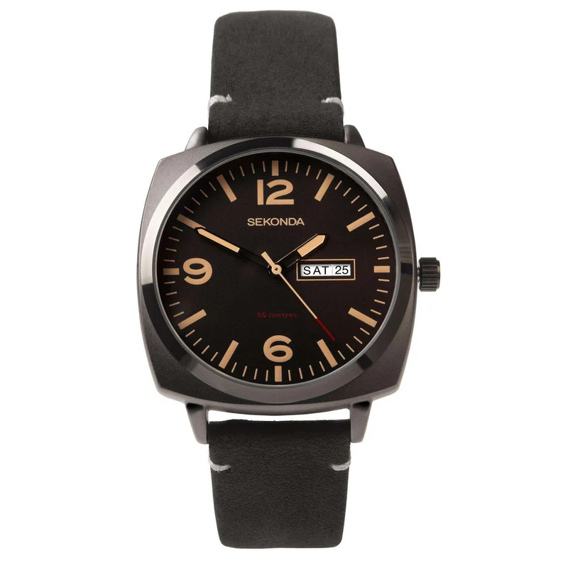 Sekonda Airborne Quartz Black Dial Black Strap Men's Watch 1995