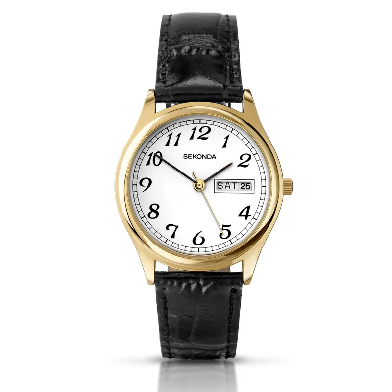 Sekonda Classic Quartz White Dial Black Leather Strap Men's Watch 3925