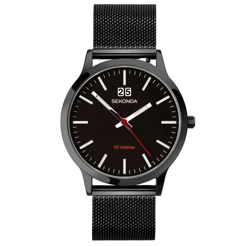 Sekonda Classic Quartz Black Dial Black Milanese Bracelet Watch 1942
