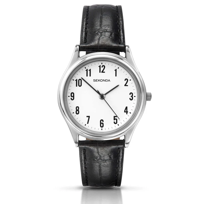 Sekonda Classic Quartz White Dial Black Leather Strap Men’s Watch 3621