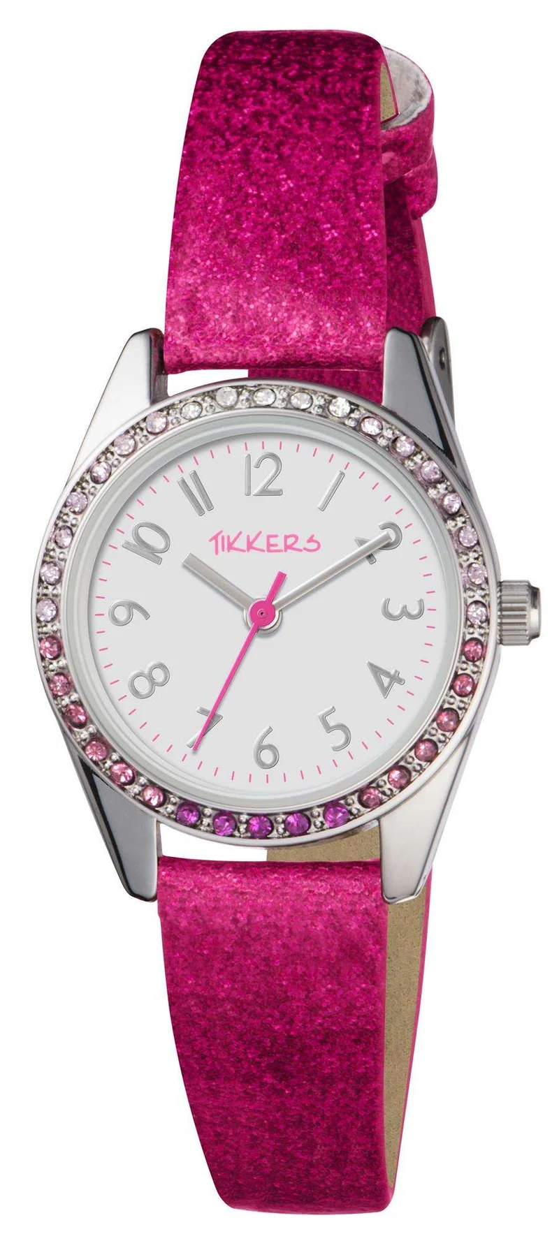 Tikkers Quartz Pink Glitter Strap White Dial Girls Watch