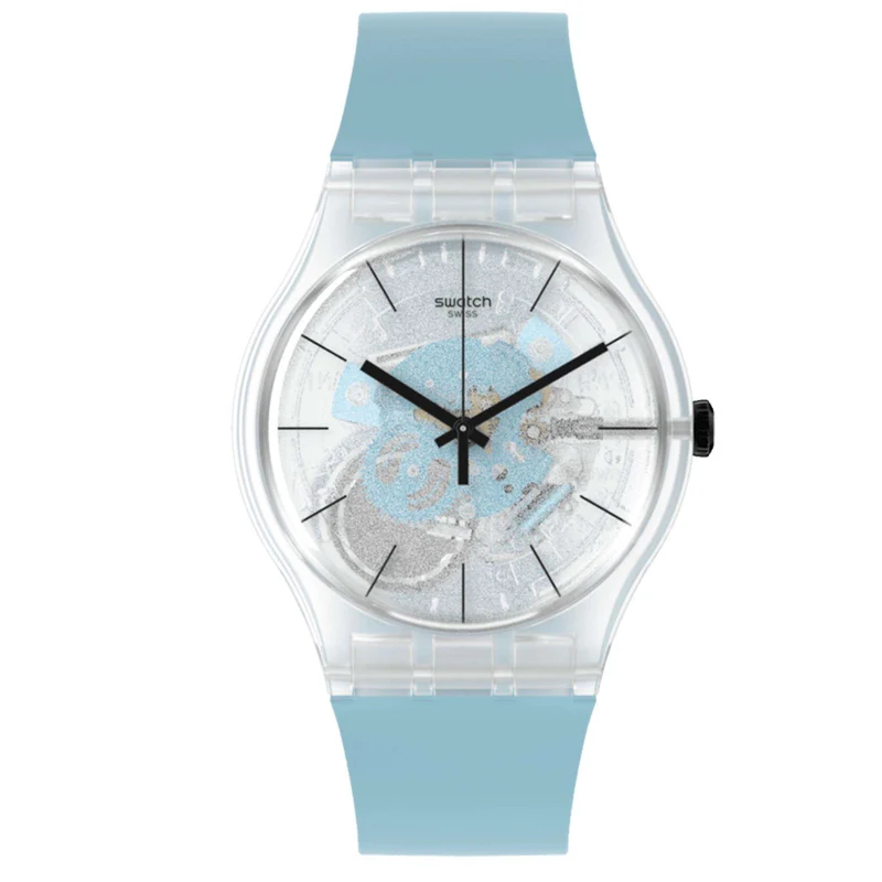 Swatch New Gent Blue Daze Quartz Transparnet Dial Blue Strap Unisex Watch SO29K105