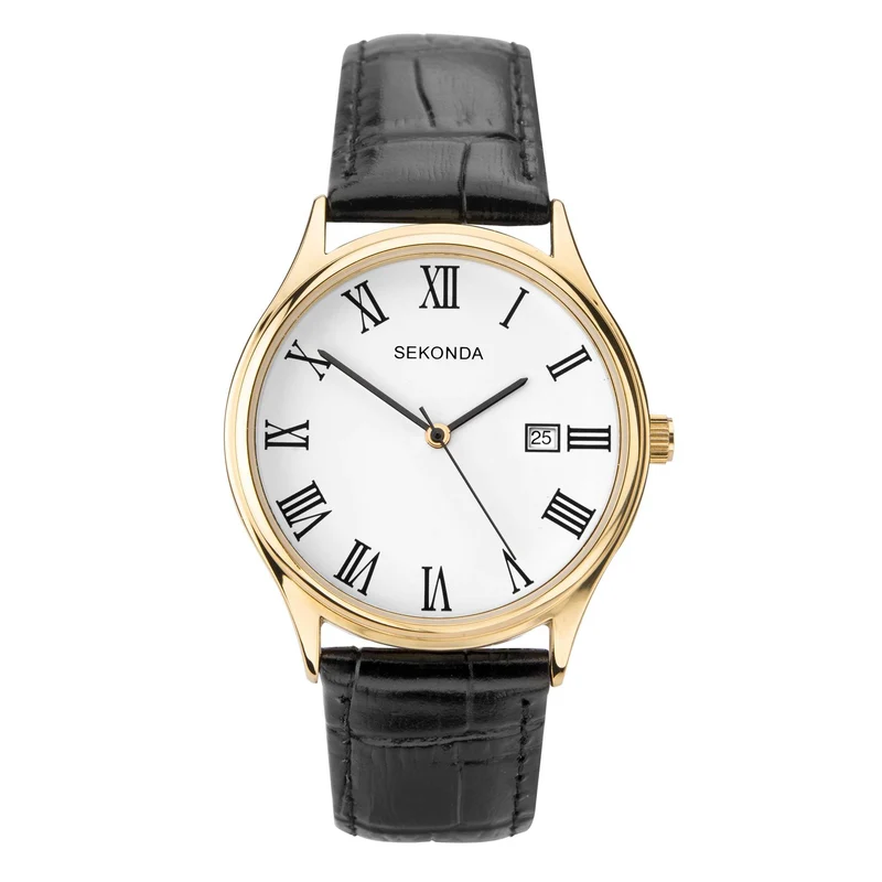 Sekonda Classic Quartz White Dial Black Leather Strap Men's Watch 1778