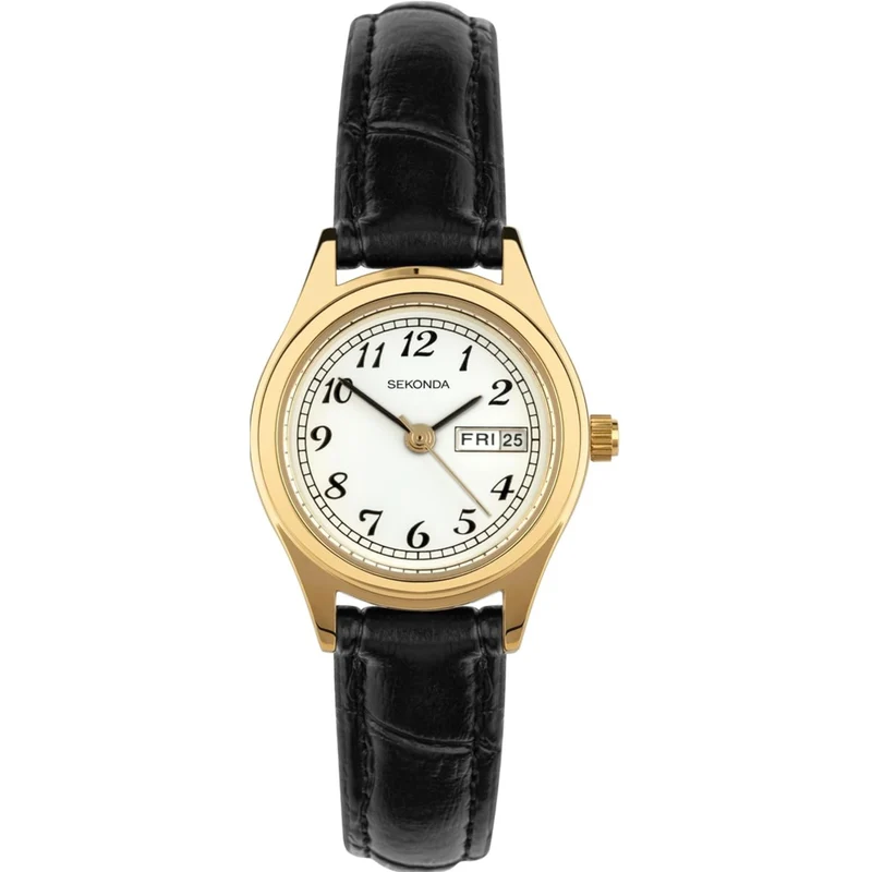 Sekonda Quartz White Dial Black Leather Strap Ladies Watch 4925