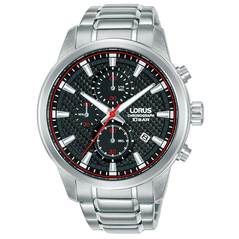 Lorus Sports Quartz Black Dial Stainless Steel Bracelet Men's Watch RM327HX9