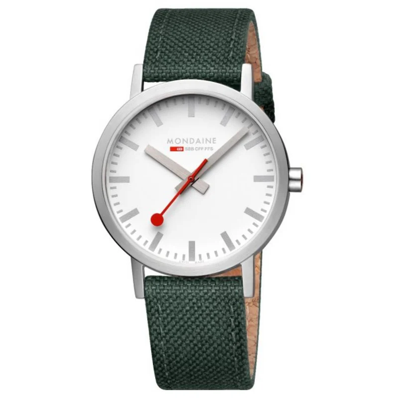 Mondaine Classic Quartz White Dial Green Textile Watch A660.30360.17SBS