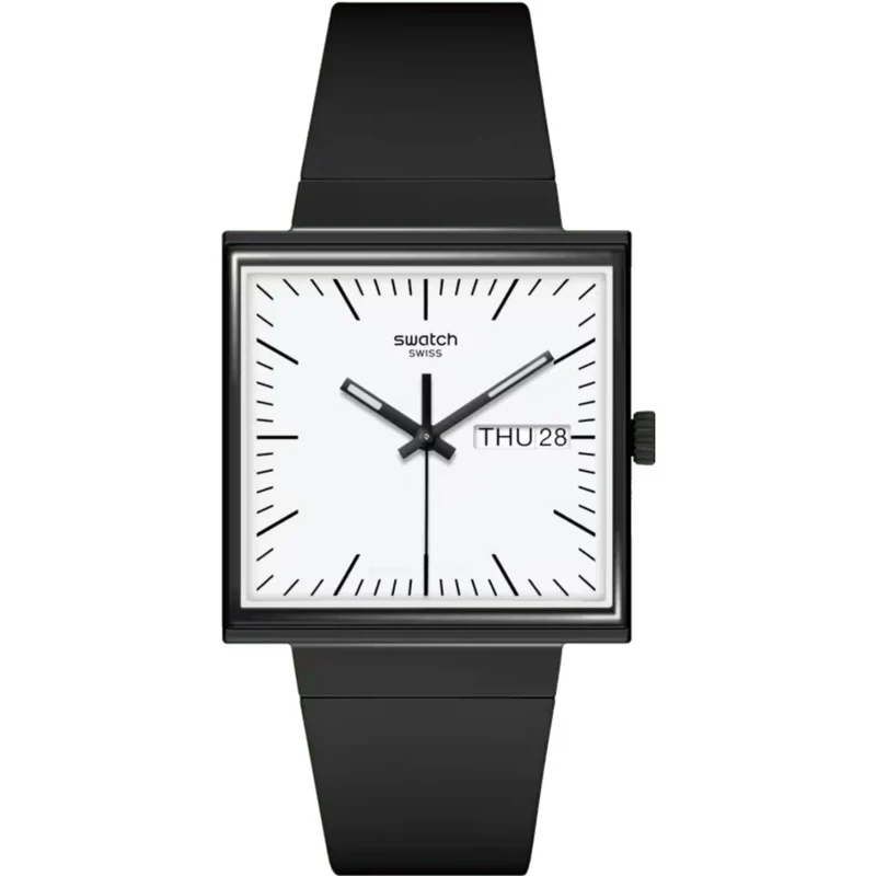 Swatch WHAT IF...BLACK? Square Bioceramic White Dial Watch SO34B700