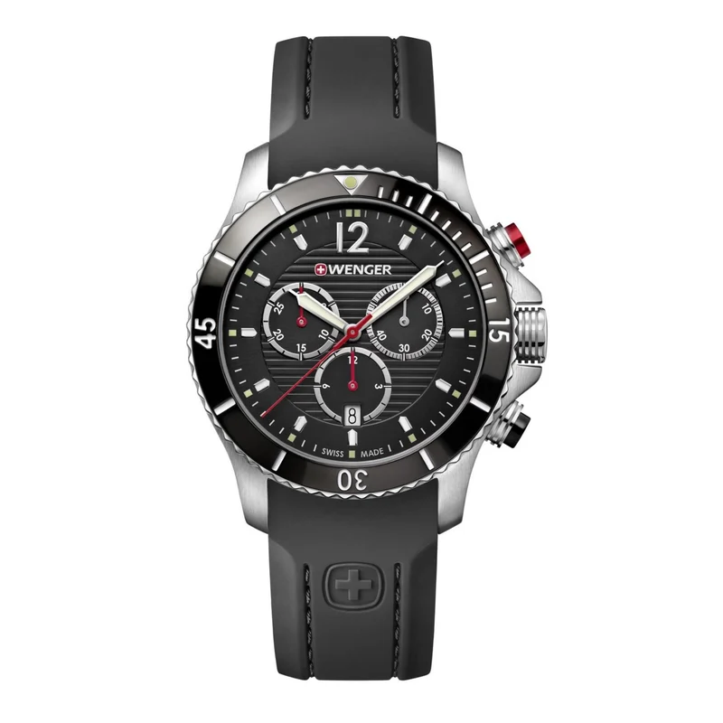 Wenger Seaforce Chronograph Quartz Black Dial Black Silicone Strap 01.0643.108