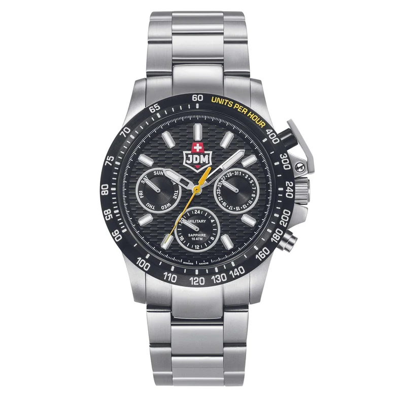 JDM Military Charlie Black Dial Steel Bracelet Men's Watch JDM-WG016-01