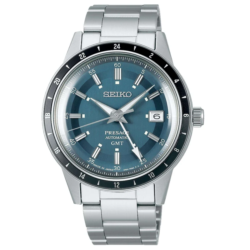 Seiko Presage 'Petrol Blue' Style 60s Road Trip GMT Automatic Blue Dial Men's Watch SSK009J1