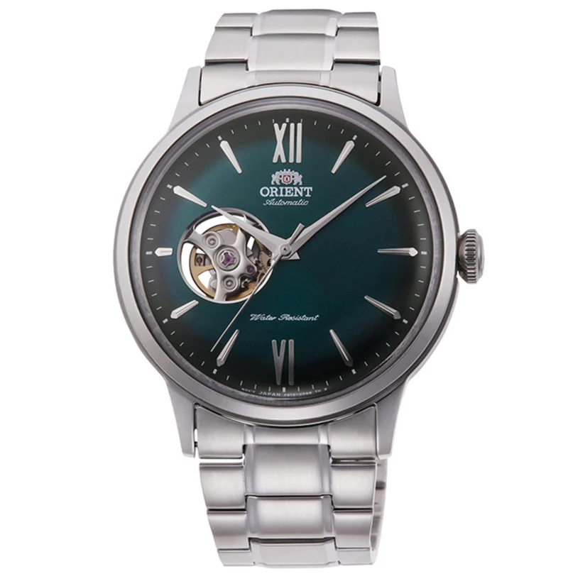 Orient Bambino 41mm Open Heart Green Dial Steel Mens Automatic Watch RA-AG0026E10B