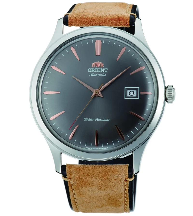 Orient Bambino 42mm Grey Dial Leather Mens Automatic Watch FAC08003A0