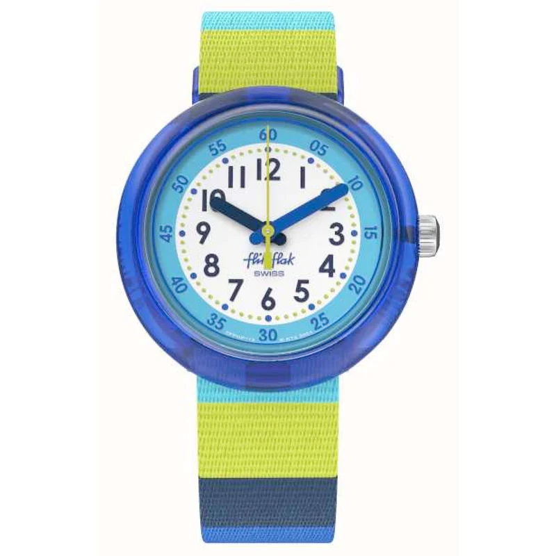 Flik Flak STRIPEY BLUE Blue and Green Strap Kids Watch FPNP112