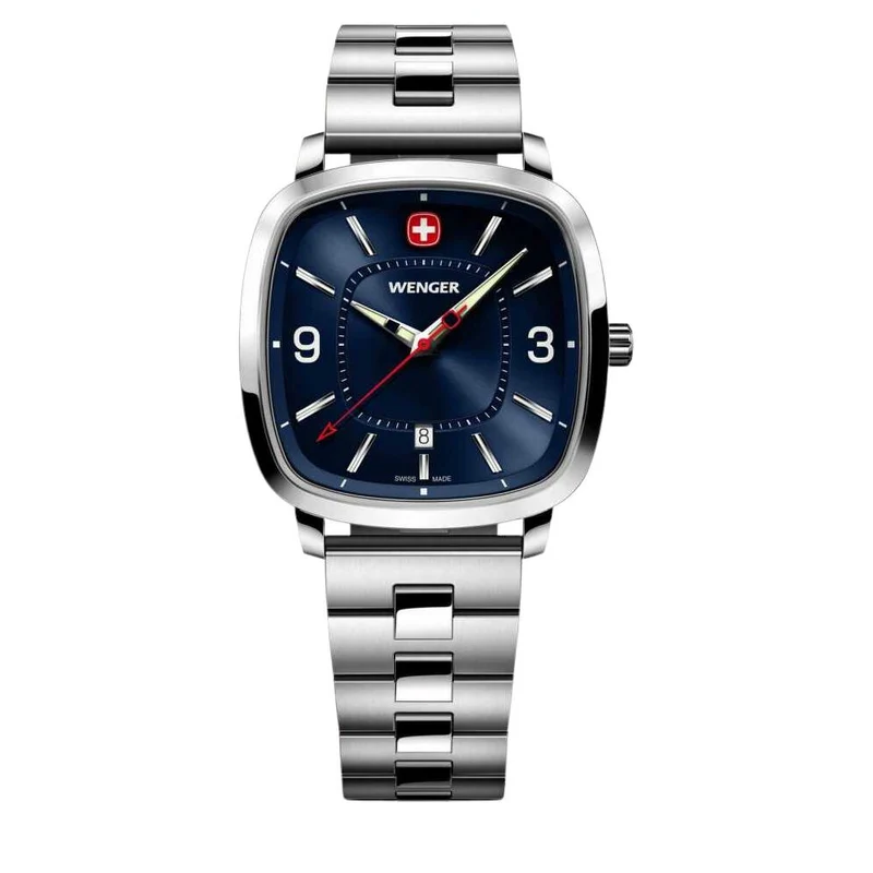 Wenger Vintage Sport Quartz Blue Dial Stainless Steel Bracelet Men's Watch 01.1921.110