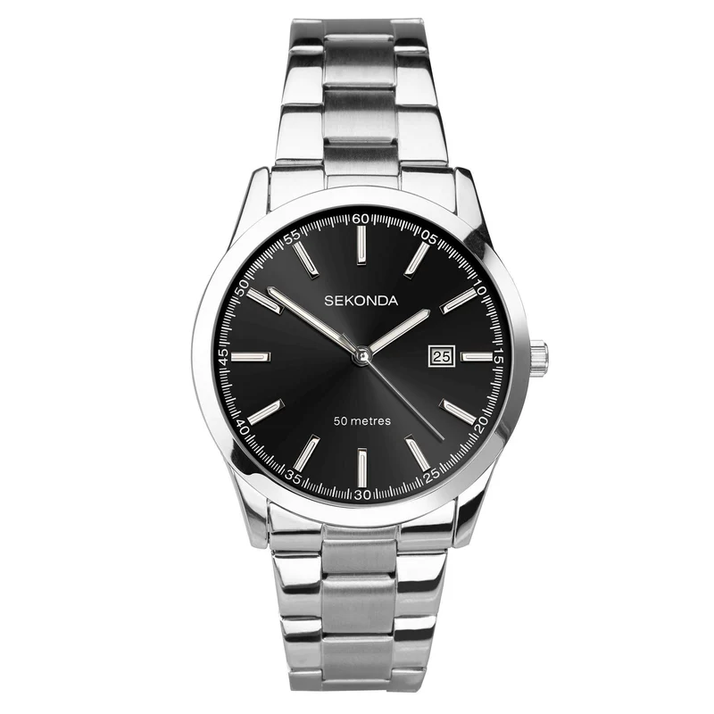 Sekonda Classic Quartz Black Dial Stainless Steel Bracelet Men's Watch 1944