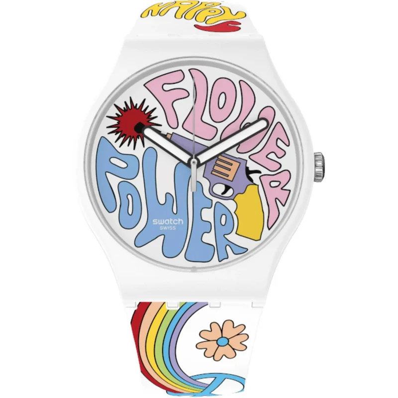 Swatch New Gent Bioceramic Power Of Peace Quartz Multi-Coloured Dial Silicone Watch SO32W107