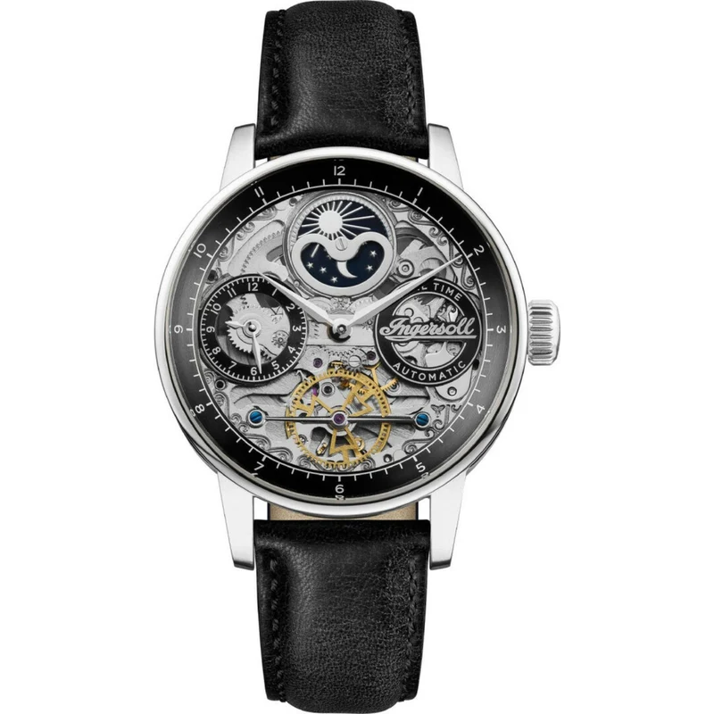 Ingersoll The Jazz Automatic Black Dial Black Leather Strap Men's Watch I07701