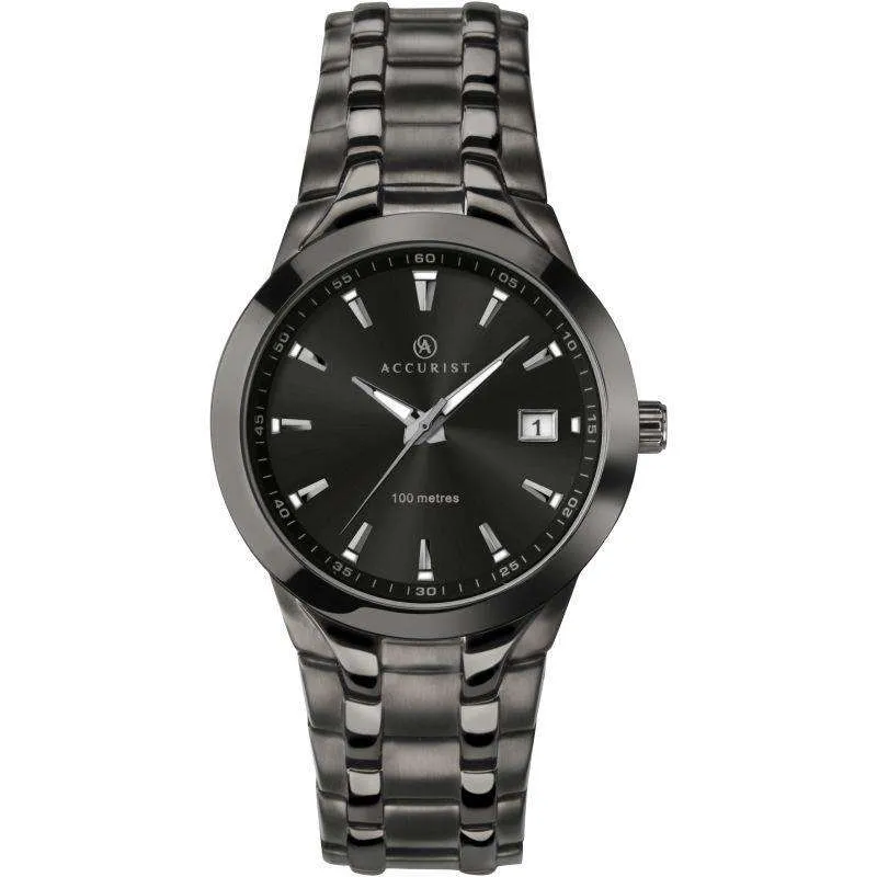 Accurist Quartz Black Dial Black IP Steel Bracelet Mens Watch 7178