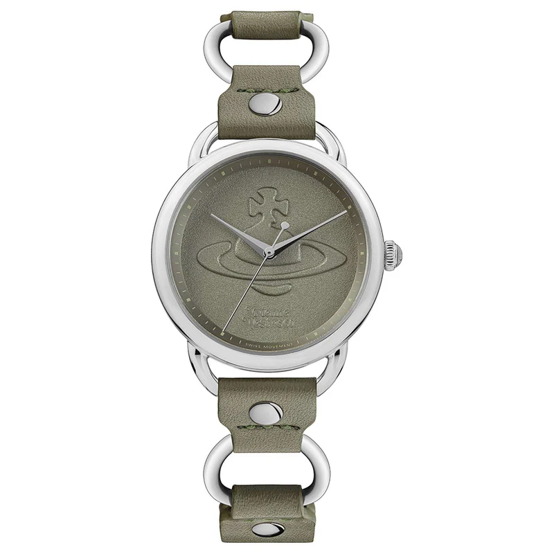 Vivienne Westwood Carnaby Quartz Olive Green Dial Olive Green Leather Strap Ladies Watch VV163OLSL
