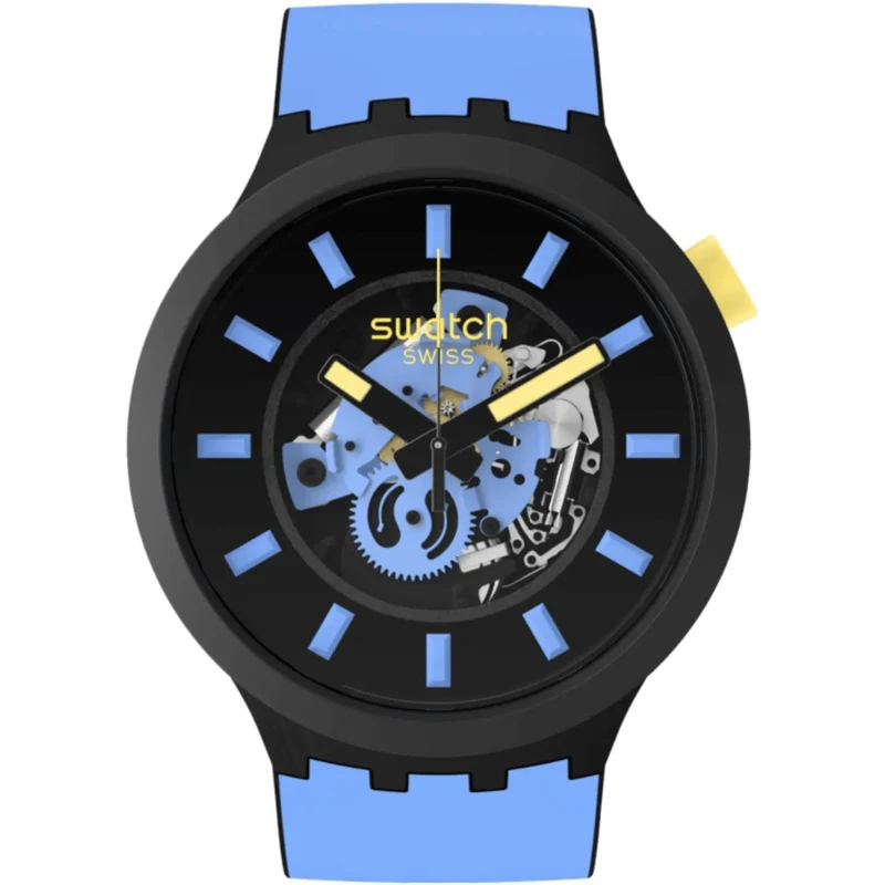 Swatch Big Bold Bioceramic Travel By Day Quartz Black Dial Black Silicone Strap Unisex Watch SB03B108