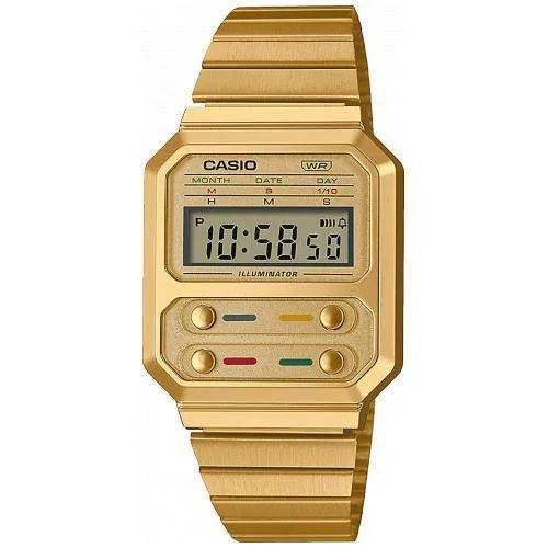 Casio Collection Vintage Gold PVD Steel Bracelet Watch A100WEG-9AEF
