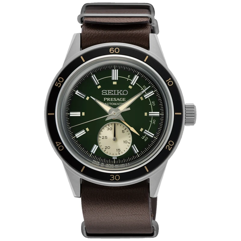 Seiko Presage Style 60s Automatic Green Dial Brown Leather Strap Men's Watch SSA451J1