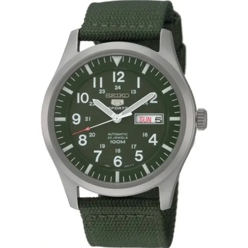 Seiko 5 Sports Automatic Green Dial Green NATO Style Strap Men's Watch SNZG09K1