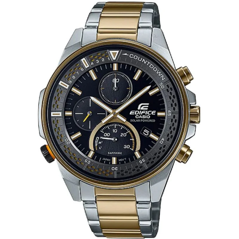 Casio Edifice Solar Quartz Black Dial Two-Tone Stainless Steel Bracelet Men?s Watch EFS-S590SG-1AVUEF
