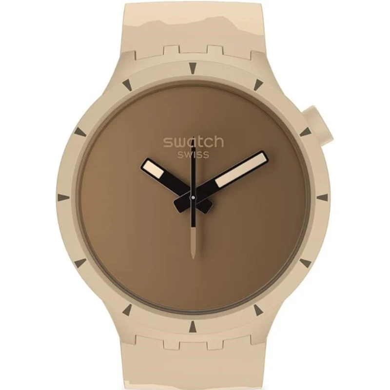 Swatch Big Bold Bioceramic Desert Quartz Beige Dial Silicone Strap Watch SB03C101
