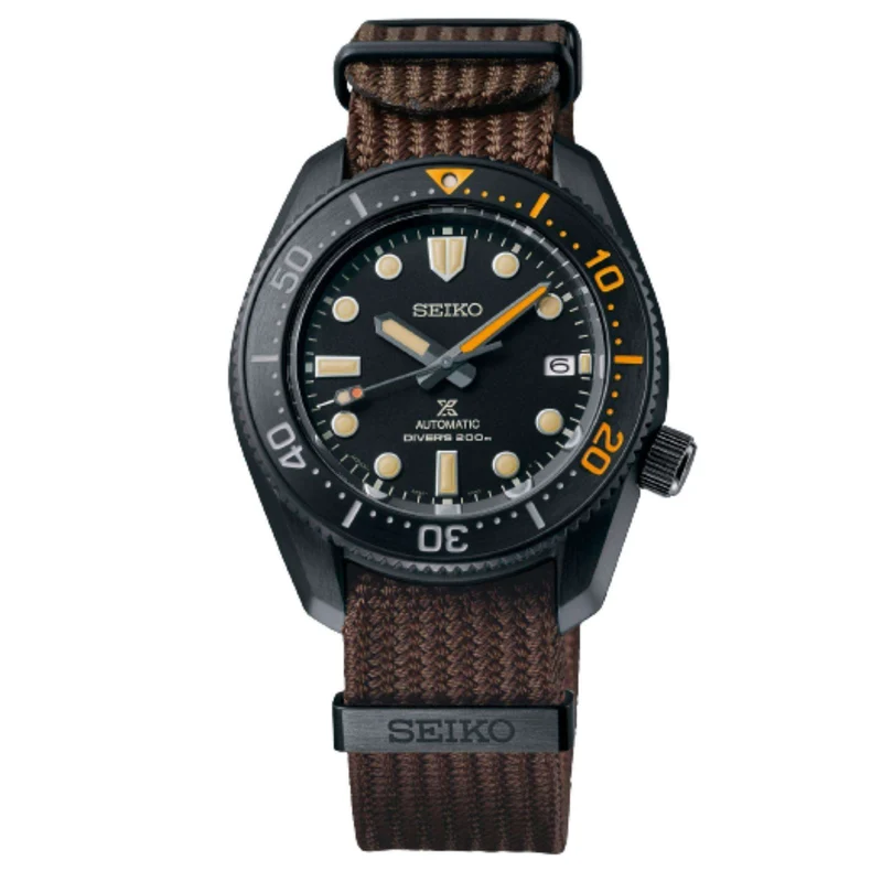 Seiko Prospex Black Series Heritage Collection 1968 Recreation Automatic Black Dial Brown Textile Strap Men's Watch SPB255J1