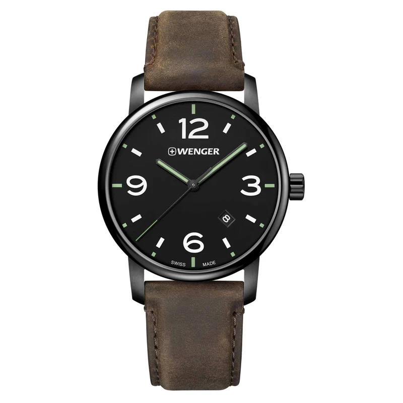 Wenger Urban Metropolitan Quartz Black Dial Brown Leather Strap Men's Watch 01.1741.121