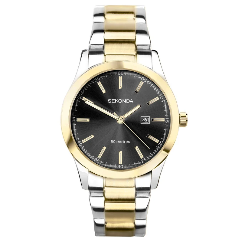 Sekonda Classic Colour Pop Quartz Black Dial Two Tone Stainless Steel Bracelet Ladies Watch 40429