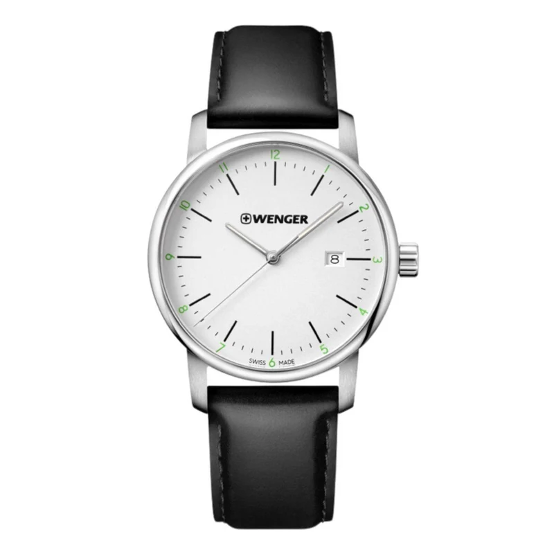 Wenger Urban Classic Quartz White Dial Black Leather Strap Men's Watch 01.1741.109