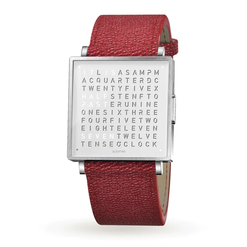 Qlocktwo Quartz White Dial Red Strap Watch QW35EN7BRLGREN