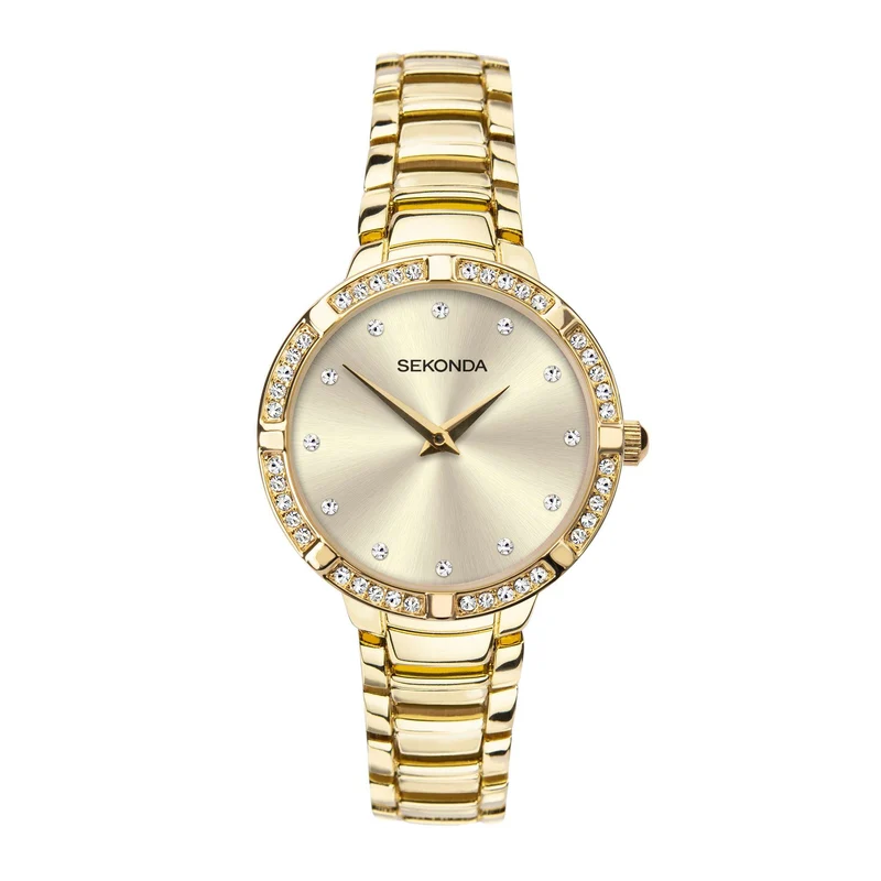 Sekonda Classic Champagne Dial Gold PVD Steel Bracelet Sparkling Ladies Watch 40034