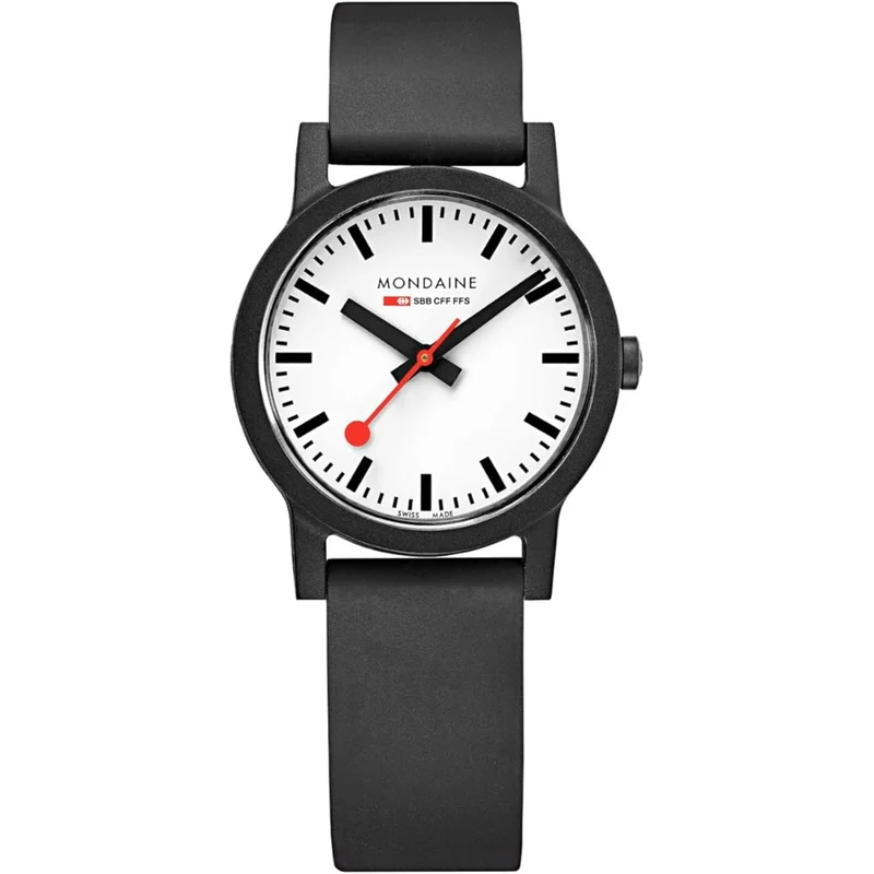 Mondaine Essence 32mm White Dial Rubber Ladies Quartz Watch MS1.32110.RB