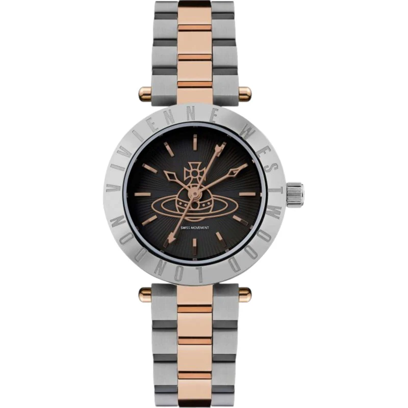 Vivienne Westwood Westbourne Quartz Black Dial Two Tone Stainless Steel Bracelet Ladies Watch VV092BKSR