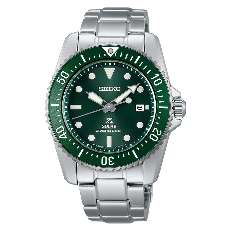 Seiko Prospex Quartz Solar Green Dial Stainless Steel Bracelet Men's Watch SNE583P1