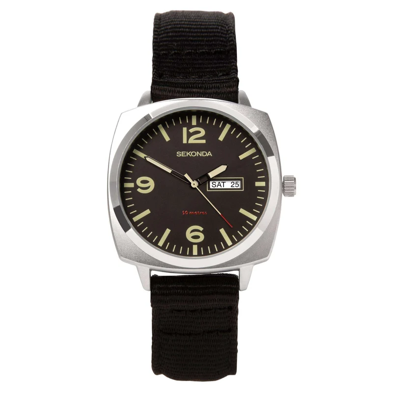 Sekonda Airborne Quartz Black Dial Black Strap Men's Watch 1992