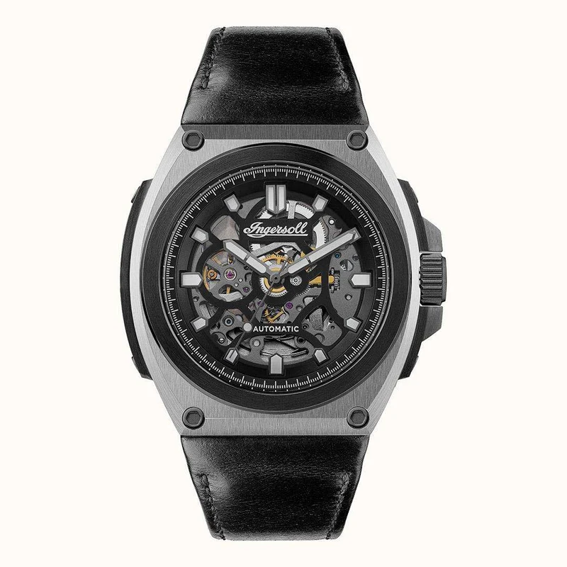 Ingersol The Motion Automatic Black Dial Leather Strap Men's Watch I11702B