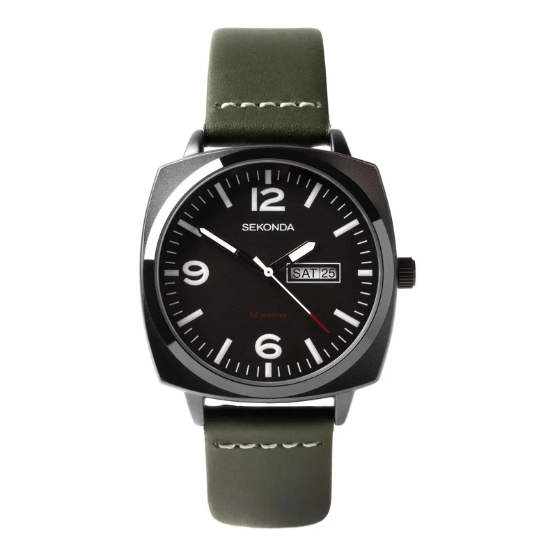 Sekonda Airborne Quartz Black Dial Green Strap Men's Watch 1990