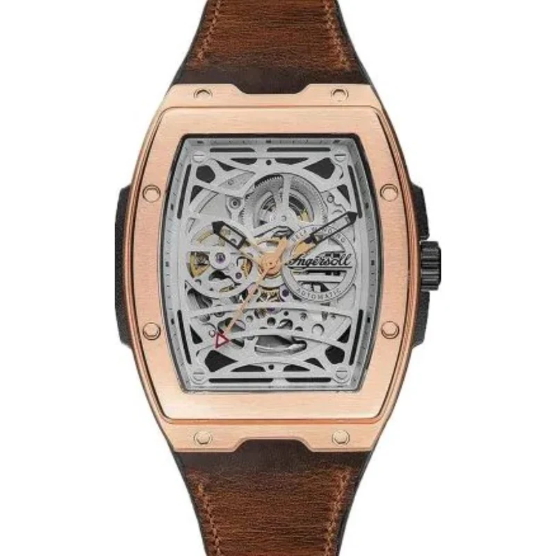 Ingersoll The Challenger Automatic Skeleton Dial Brown Leather Strap Men's Watch I12303