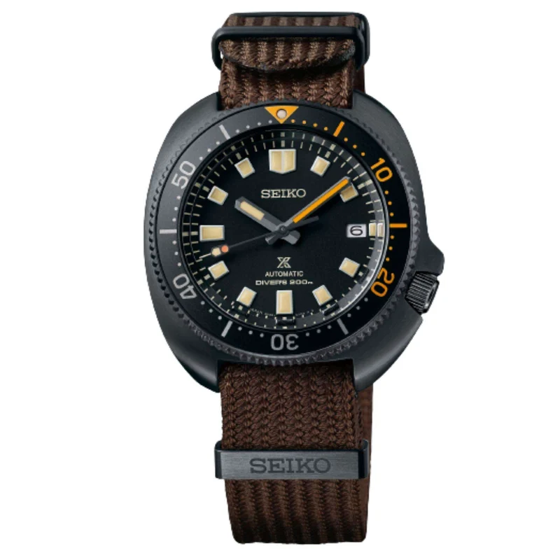 Seiko Prospex Black Series Heritage Collection 1970 Recreation Automatic Black Dial Brown Textile Strap Men's Watch SPB257J1