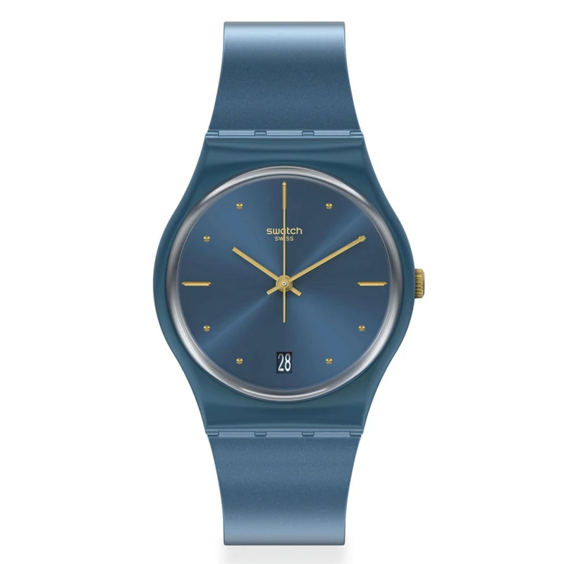 Swatch Gent Pearlyblue Quartz Blue Dial Blue Silicone Strap Watch GN417