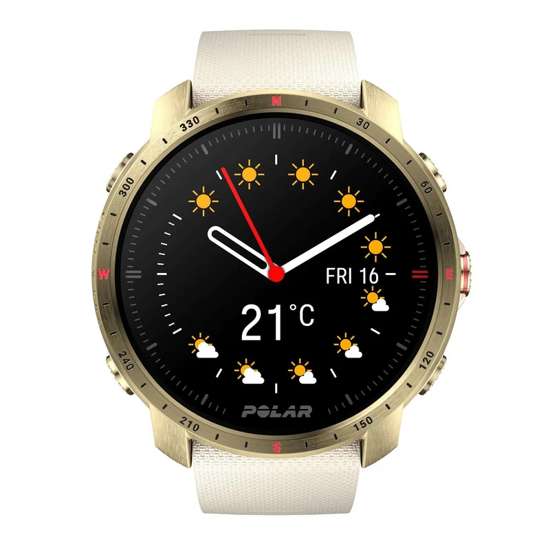 Polar Grit X Pro Arctic Gold Quartz Black Dial Cream Brown Synthetic Rubber Strap Unisex Watch 90085776