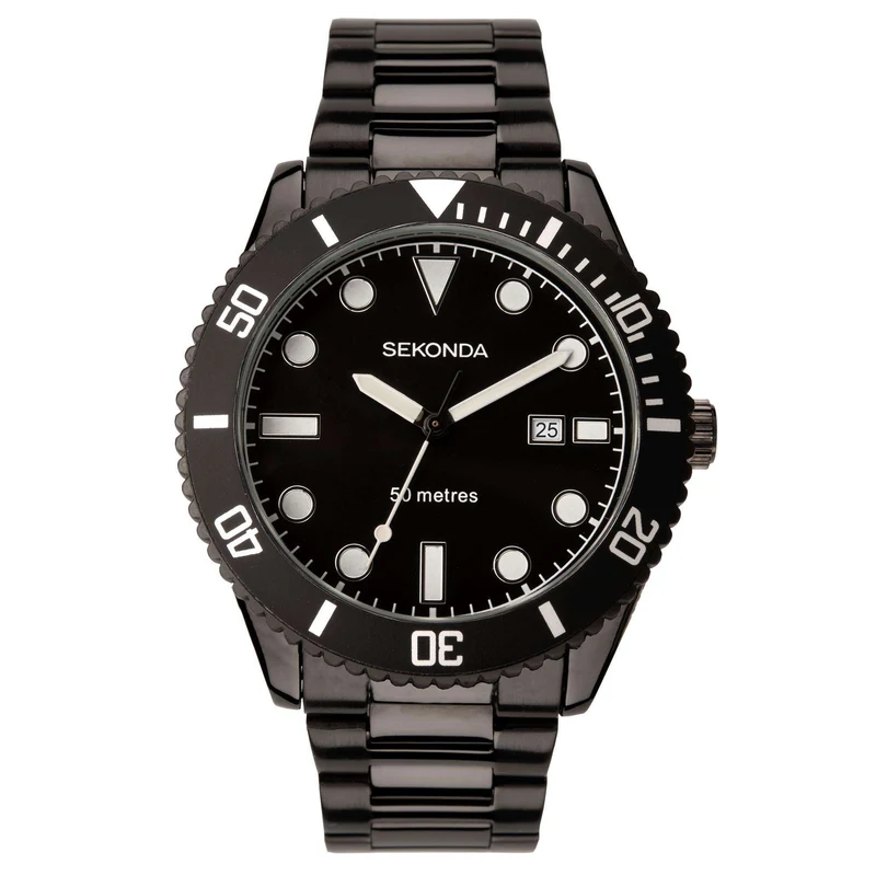 Sekonda Sports Quartz Black Dial Black Stainless Steel Bracelet Men's Watch 1980