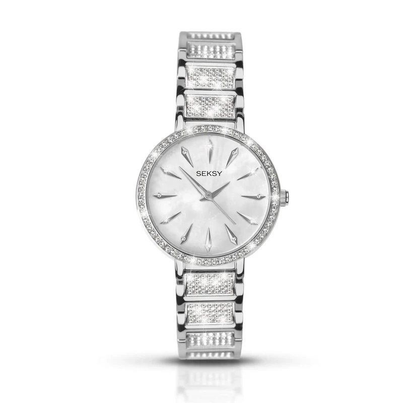 Seksy Classic Quartz Silver Dial Silver PVD Brass Bracelet Ladies Watch 2371