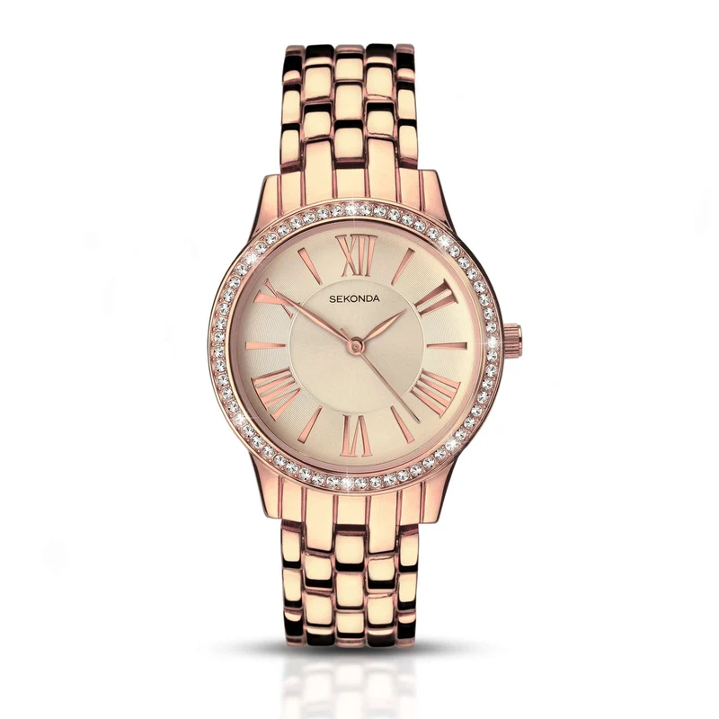 Sekonda Editions Quartz Grey Dial Rose Gold PVD Stainless Steel Bracelet Ladies Watch 2400