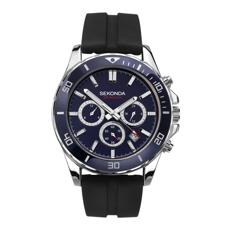 Sekonda Sports Quartz Blue Dial Black Rubber Strap Men's Watch 1709
