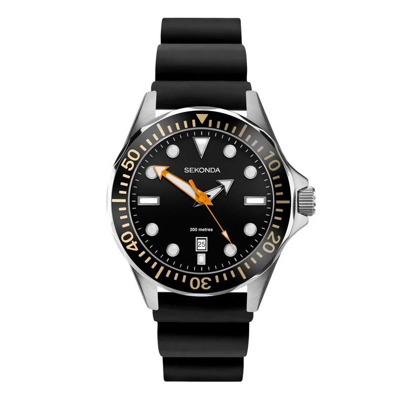 Sekonda Sports Quartz Black Dial Black Rubber Strap Men's Watch 1846